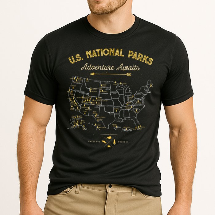 National Parks Map Camping Hiking Cooling Performance Crew T-Shirt