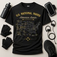 National Parks Map Camping Hiking Cooling Performance Crew T-Shirt