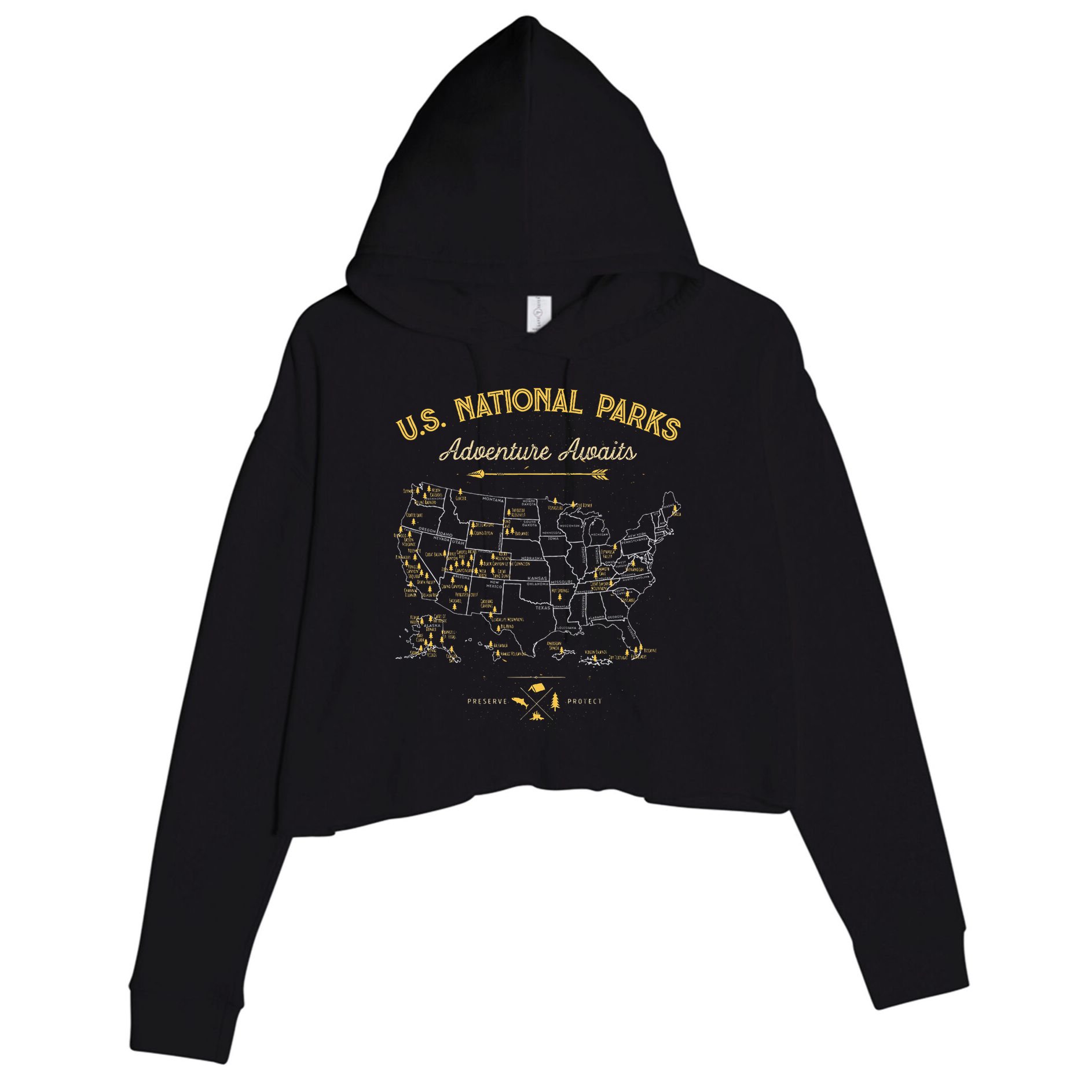 National Parks Map Camping Hiking Crop Fleece Hoodie