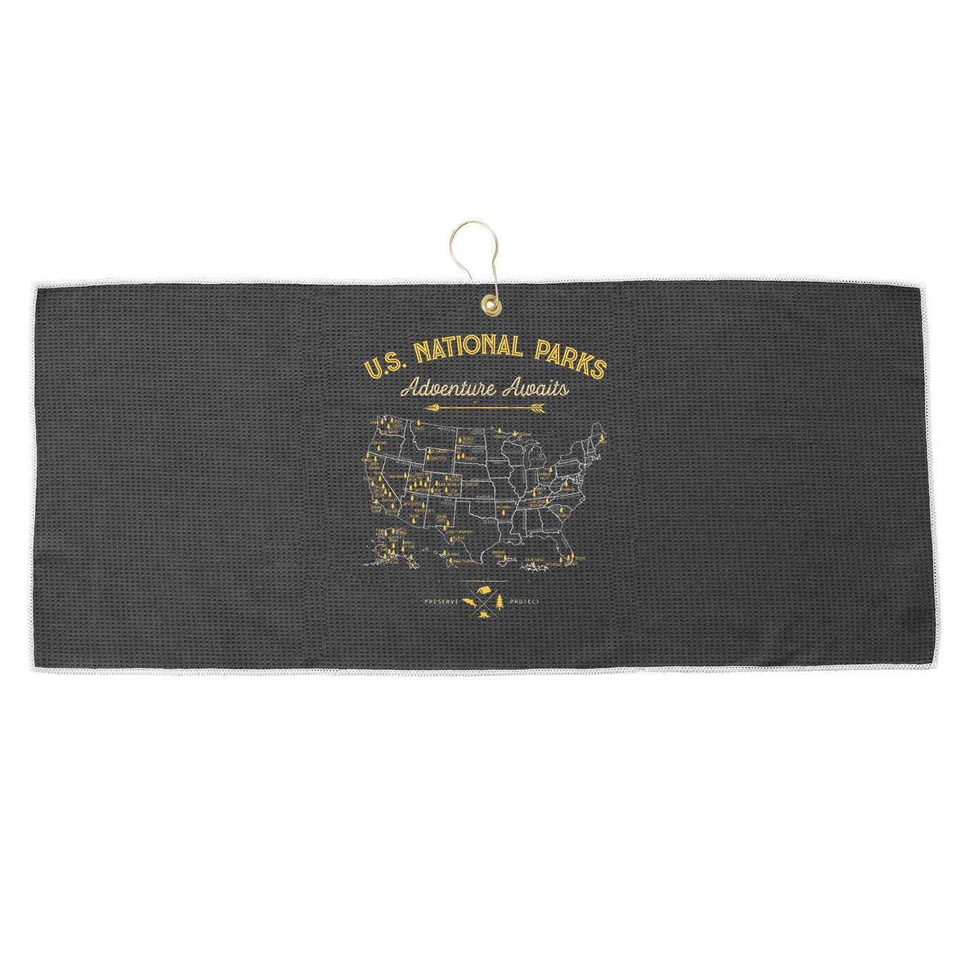 National Parks Map Camping Hiking Large Microfiber Waffle Golf Towel