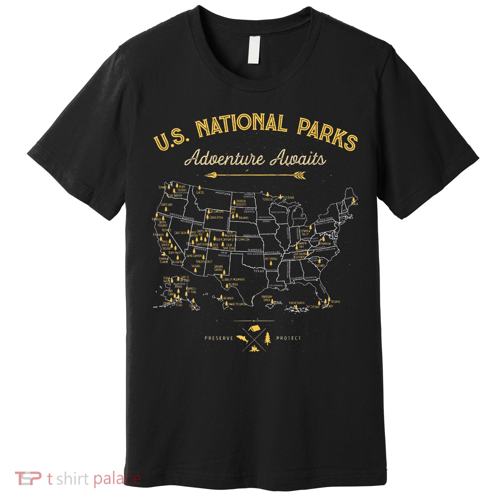 National Parks Map Camping Hiking Premium T-Shirt