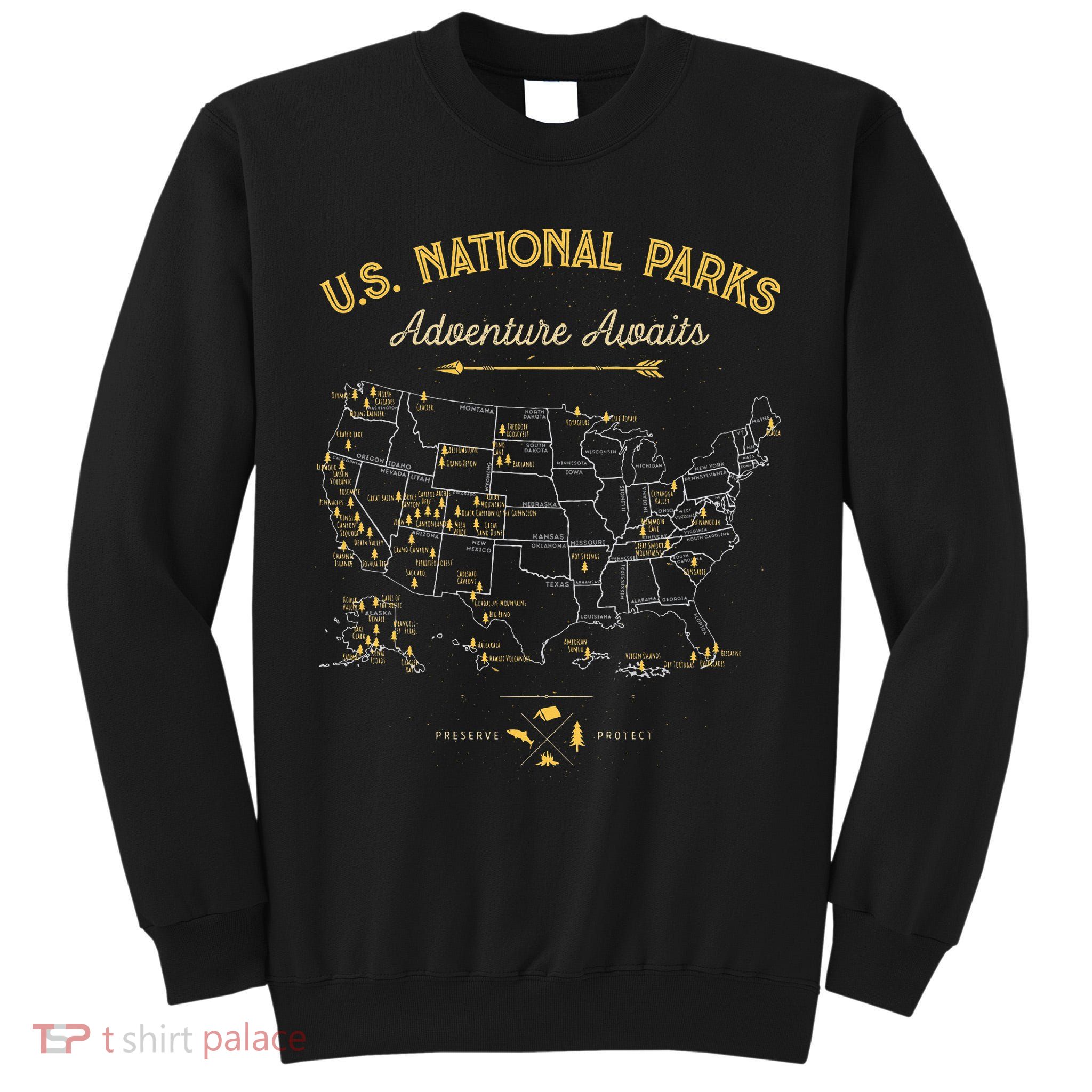 National Parks Map Camping Hiking Tall Sweatshirt