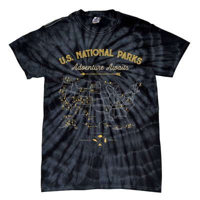 National Parks Map Camping Hiking Tie-Dye T-Shirt