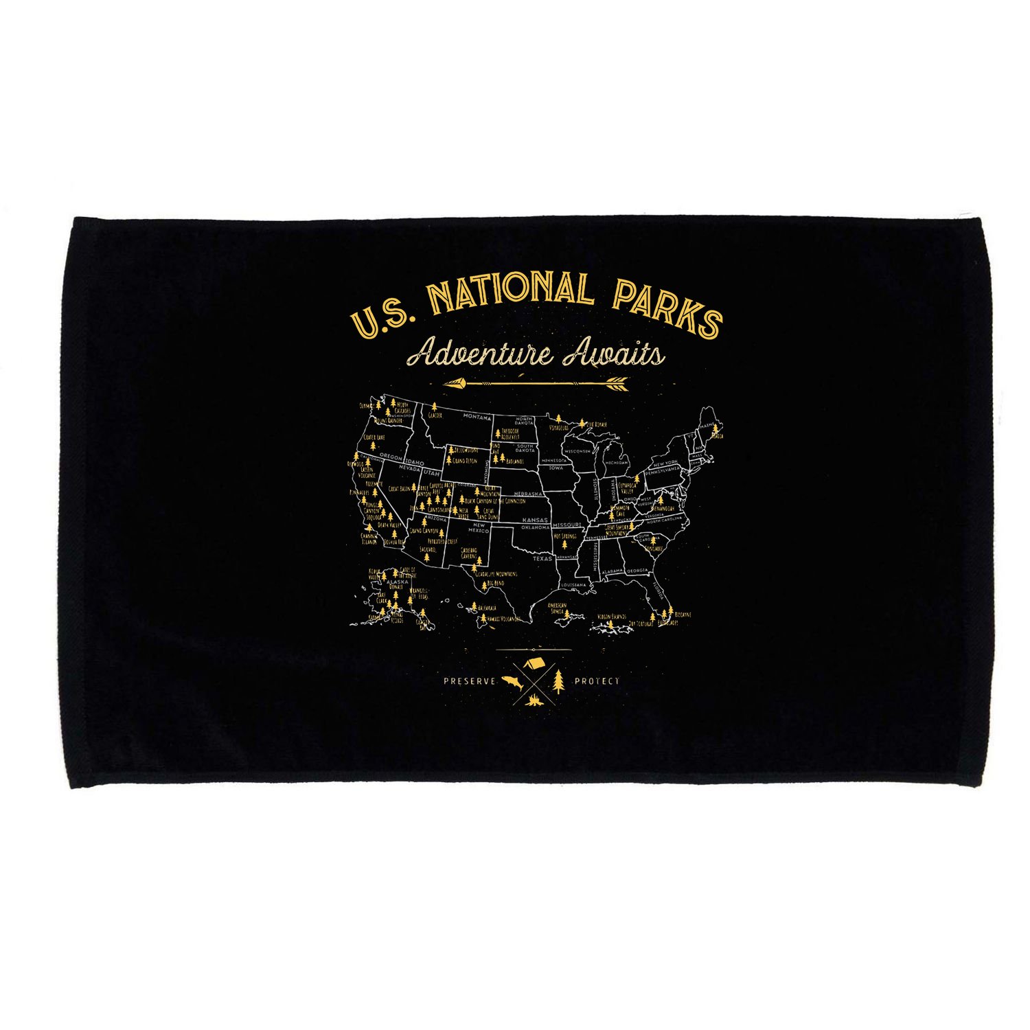 National Parks Map Camping Hiking Microfiber Hand Towel