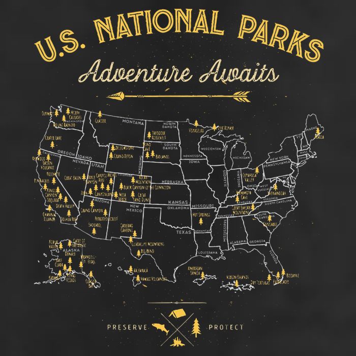 National Parks Map Camping Hiking Microfiber Hand Towel