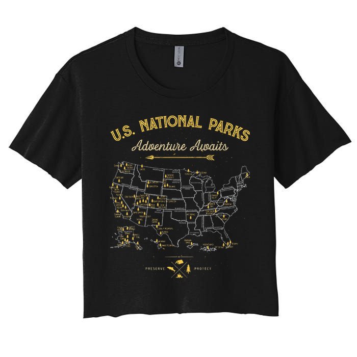National Parks Map Camping Hiking Women's Crop Top Tee