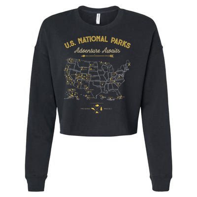 National Parks Map Camping Hiking Cropped Pullover Crew
