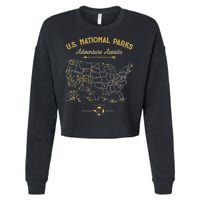National Parks Map Camping Hiking Cropped Pullover Crew