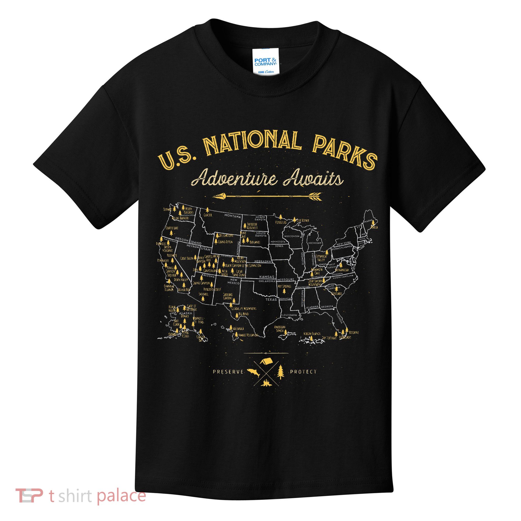 National Parks Map Camping Hiking Kids T-Shirt