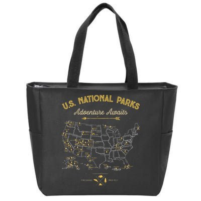 National Parks Map Camping Hiking Zip Tote Bag