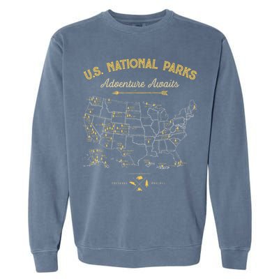 National Parks Map Camping Hiking Garment-Dyed Sweatshirt