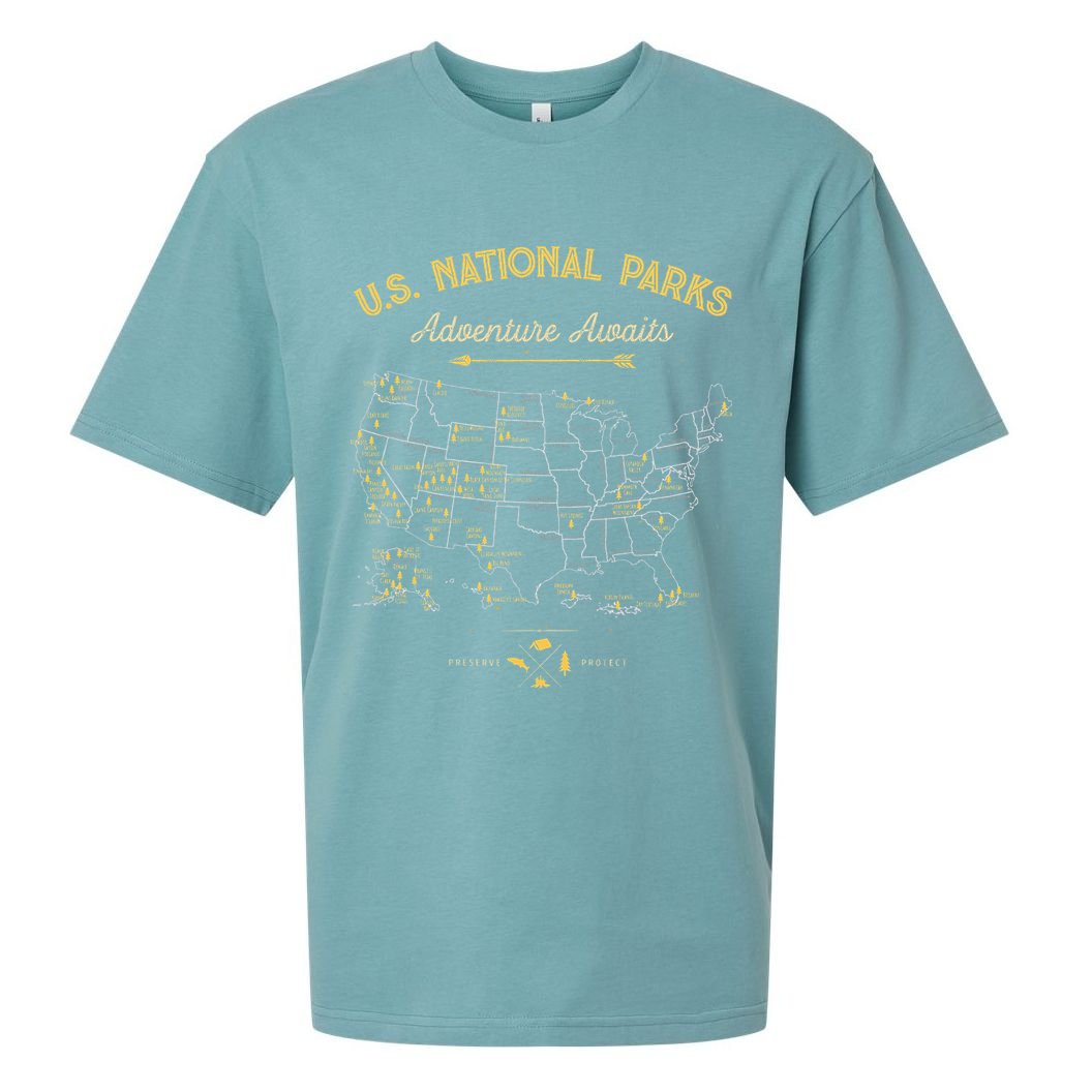 National Parks Map Camping Hiking Sueded Cloud Jersey T-Shirt