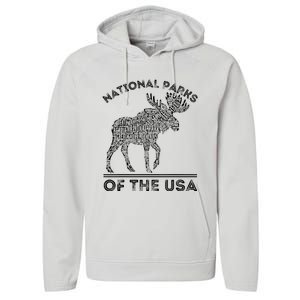 National Parks Moose Hiking Travel Camping Outdoors Usa Performance Fleece Hoodie