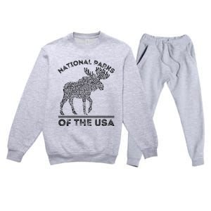 National Parks Moose Hiking Travel Camping Outdoors Usa Premium Crewneck Sweatsuit Set