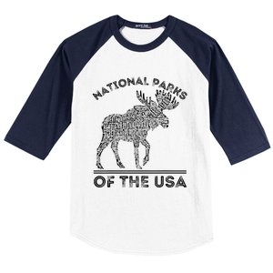 National Parks Moose Hiking Travel Camping Outdoors Usa Baseball Sleeve Shirt