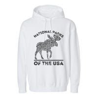 National Parks Moose Hiking Travel Camping Outdoors Usa Garment-Dyed Fleece Hoodie