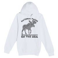 National Parks Moose Hiking Travel Camping Outdoors Usa Premium Pullover Hoodie