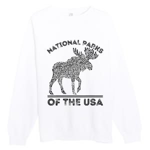 National Parks Moose Hiking Travel Camping Outdoors Usa Premium Crewneck Sweatshirt