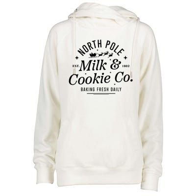 North Pole Milk And Cookie Co Christmasbaking Fresh Daily For Christmas Womens Funnel Neck Pullover Hood