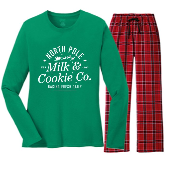 North Pole Milk And Cookie Co Christmasbaking Fresh Daily For Christmas Women's Long Sleeve Flannel Pajama Set 