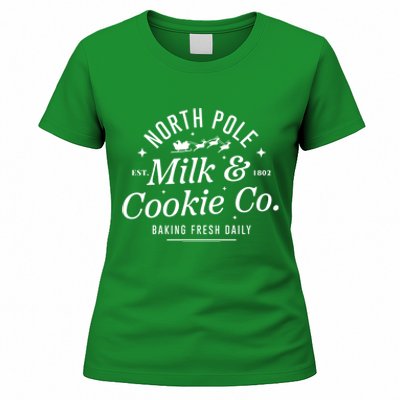 North Pole Milk And Cookie Co Christmasbaking Fresh Daily For Christmas Women's T-Shirt