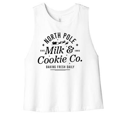 North Pole Milk And Cookie Co Christmasbaking Fresh Daily For Christmas Women's Racerback Cropped Tank