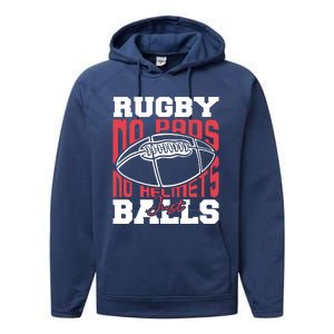 No Pads No Helmets Just Balls Funny Rugby Performance Fleece Hoodie