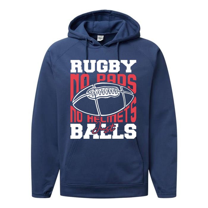 No Pads No Helmets Just Balls Funny Rugby Performance Fleece Hoodie