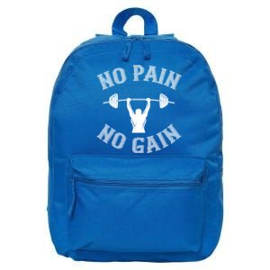 No Pain No Gain Gift Funny Gym Workout Great Gift 16 in Basic Backpack