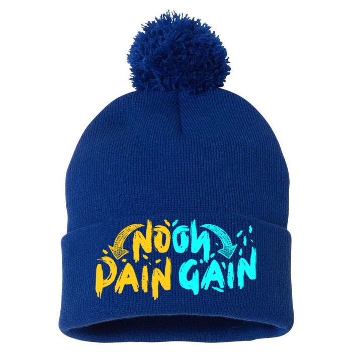 No Pain No Gain Wrathful Gym Bodybuilding Clothing Design Meaningful Gift Pom Pom 12in Knit Beanie