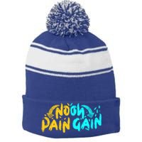 No Pain No Gain Wrathful Gym Bodybuilding Clothing Design Meaningful Gift Stripe Pom Pom Beanie