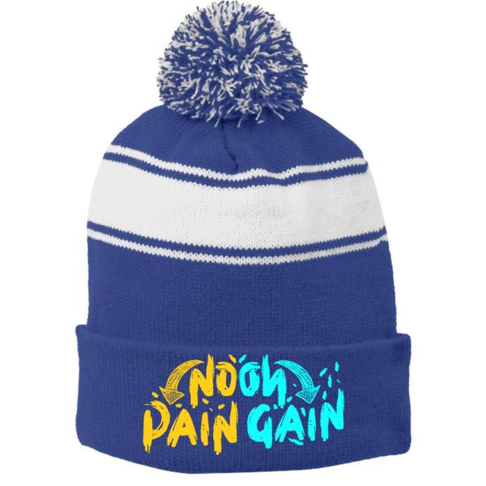 No Pain No Gain Wrathful Gym Bodybuilding Clothing Design Meaningful Gift Stripe Pom Pom Beanie