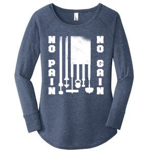 No Pain No Gain Workout American Flag Weight Lifting Usa Meaningful Gift Women's Perfect Tri Tunic Long Sleeve Shirt