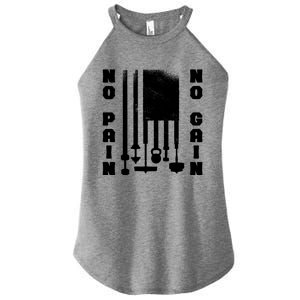 No Pain No Gain Workout American Flag Weight Lifting Usa Meaningful Gift Women's Perfect Tri Rocker Tank