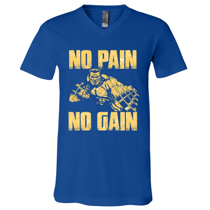 No Pain No Gain Bodybuilding Gym Motivational Inspirational Gift V-Neck T-Shirt