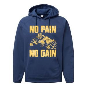 No Pain No Gain Bodybuilding Gym Motivational Inspirational Gift Performance Fleece Hoodie