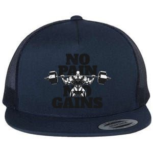 No Pain No Gains: Weightlifter Gym For Powerlifting Meaningful Gift Flat Bill Trucker Hat