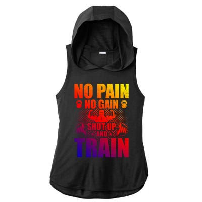 No Pain No Gain Bodybuilding Weightlifting Workout Gift Ladies PosiCharge Tri-Blend Wicking Draft Hoodie Tank