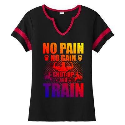 No Pain No Gain Bodybuilding Weightlifting Workout Gift Ladies Halftime Notch Neck Tee