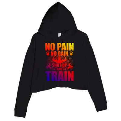 No Pain No Gain Bodybuilding Weightlifting Workout Gift Crop Fleece Hoodie