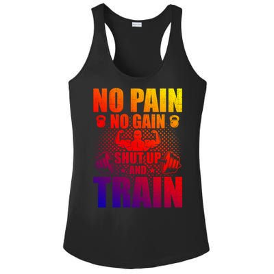 No Pain No Gain Bodybuilding Weightlifting Workout Gift Ladies PosiCharge Competitor Racerback Tank