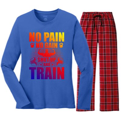 No Pain No Gain Bodybuilding Weightlifting Workout Gift Women's Long Sleeve Flannel Pajama Set 