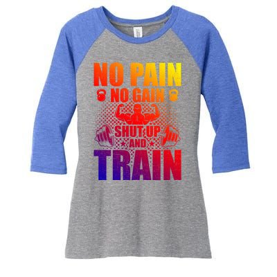 No Pain No Gain Bodybuilding Weightlifting Workout Gift Women's Tri-Blend 3/4-Sleeve Raglan Shirt