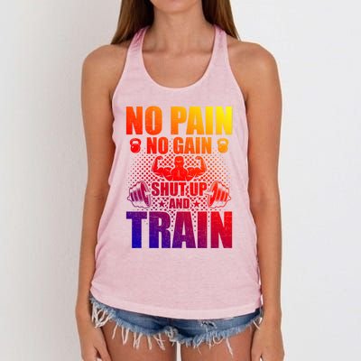 No Pain No Gain Bodybuilding Weightlifting Workout Gift Women's Knotted Racerback Tank