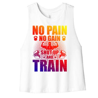 No Pain No Gain Bodybuilding Weightlifting Workout Gift Women's Racerback Cropped Tank