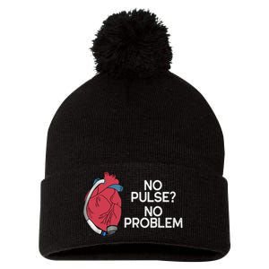 No Pulse No Problem Heartmate Lvad Heart Cvicu Pom Pom 12in Knit Beanie