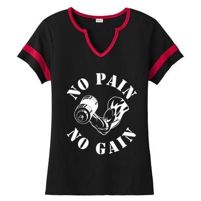 No Pain No Gain Gym Workout Fitness Training Gift Ladies Halftime Notch Neck Tee