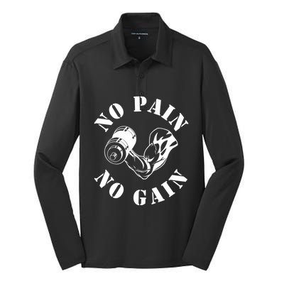 No Pain No Gain Gym Workout Fitness Training Gift Silk Touch Performance Long Sleeve Polo