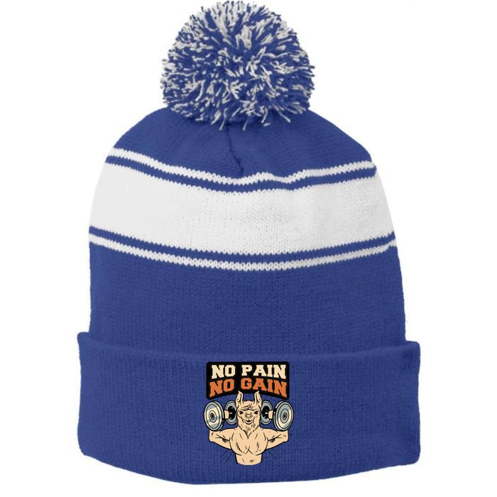 No Pain No Gain Gift Stripe Pom Pom Beanie