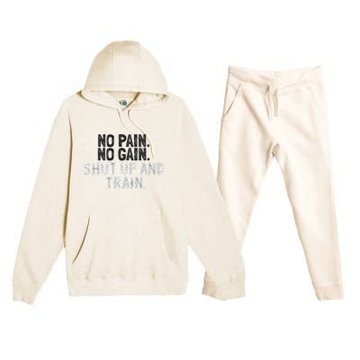 No Pain No Gain Shut Up And Train Gift Premium Hooded Sweatsuit Set